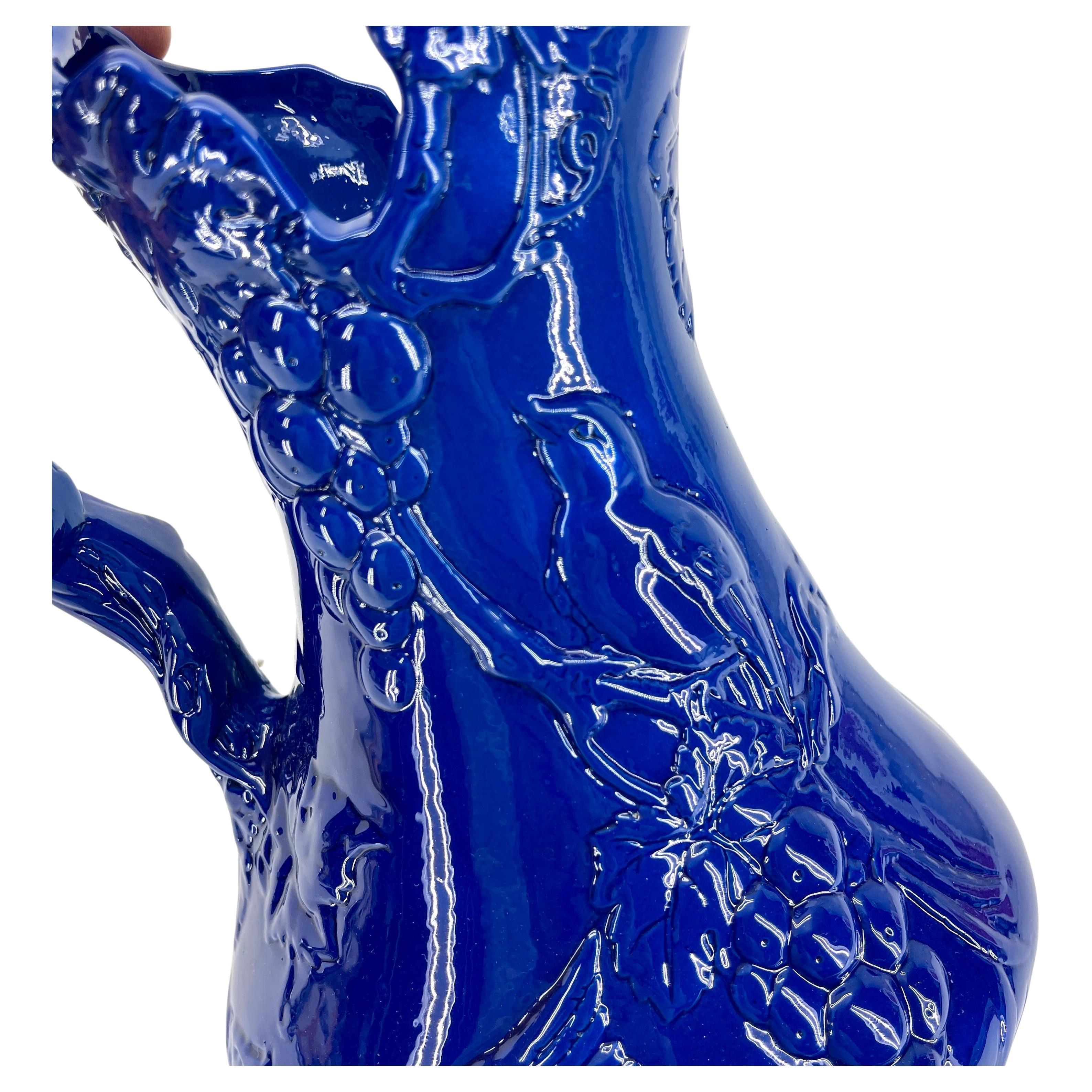 Arthur Court Bird and Grapevines Blue Sculptured Pitcher, Powder-Coated For Sale 1