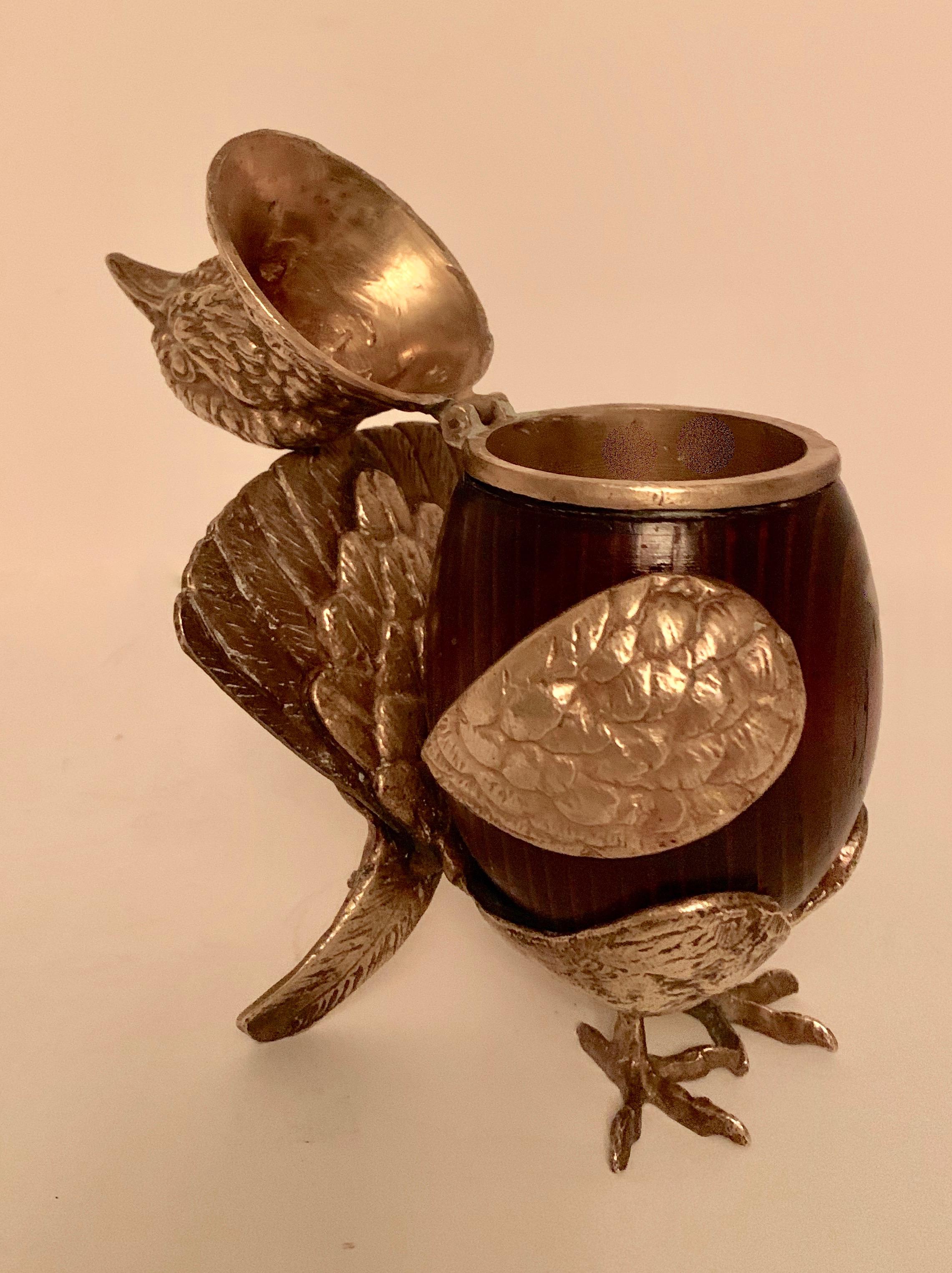 Post-Modern Arthur Court Brass and Wood Bird Stash Box