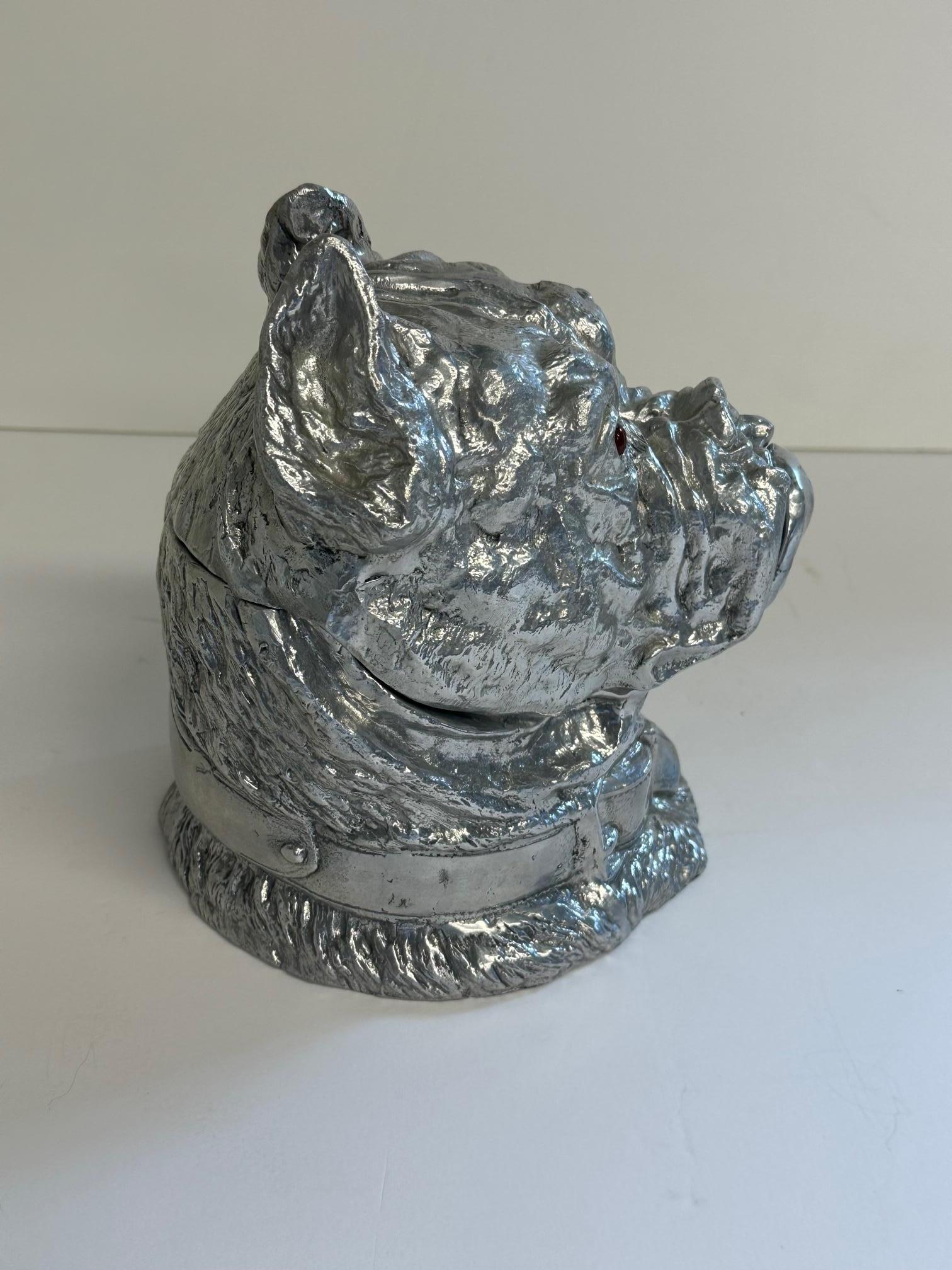 Arthur Court Cast Aluminum Bulldog Ice Bucket with Glass Eyes For Sale 1