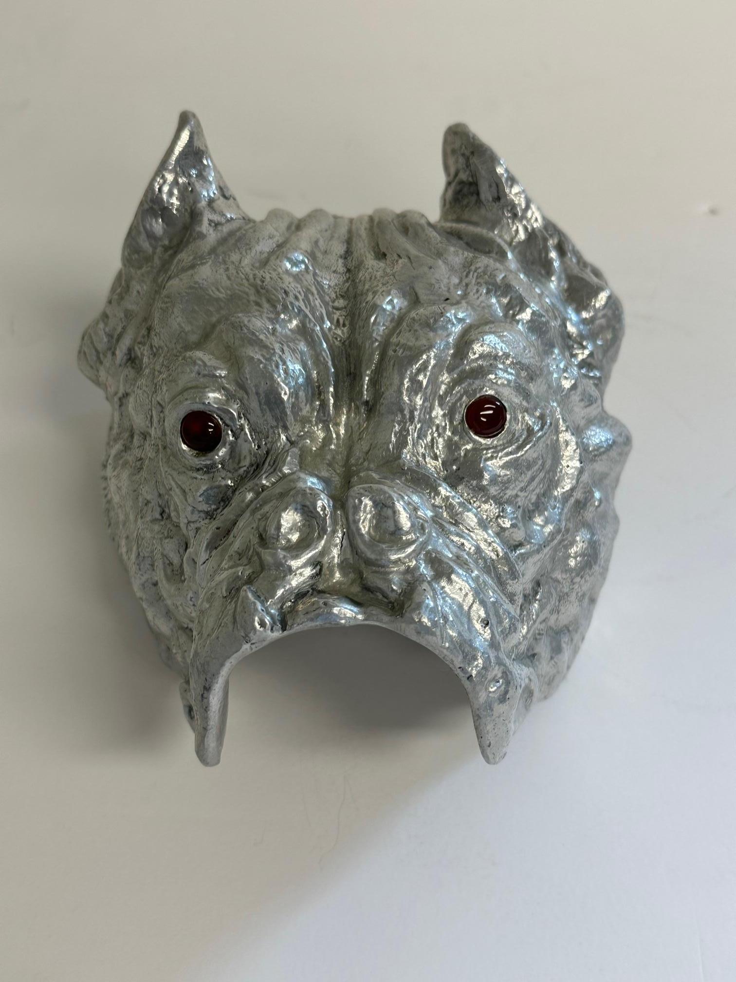 American Arthur Court Cast Aluminum Bulldog Ice Bucket with Glass Eyes For Sale