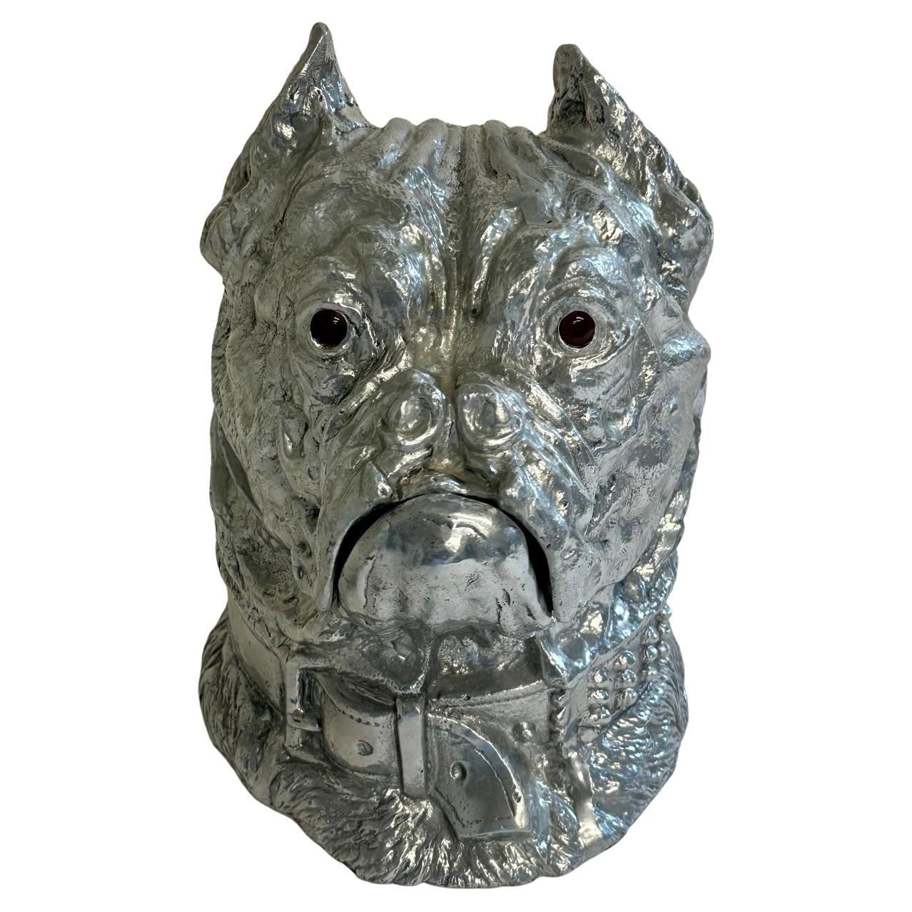 Arthur Court Cast Aluminum Bulldog Ice Bucket with Glass Eyes For Sale