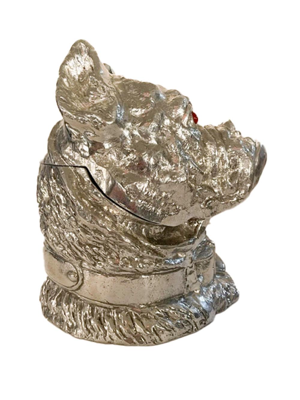 American Arthur Court Cast Aluminum Bulldog Ice Bucket with Red Glass Eyes For Sale