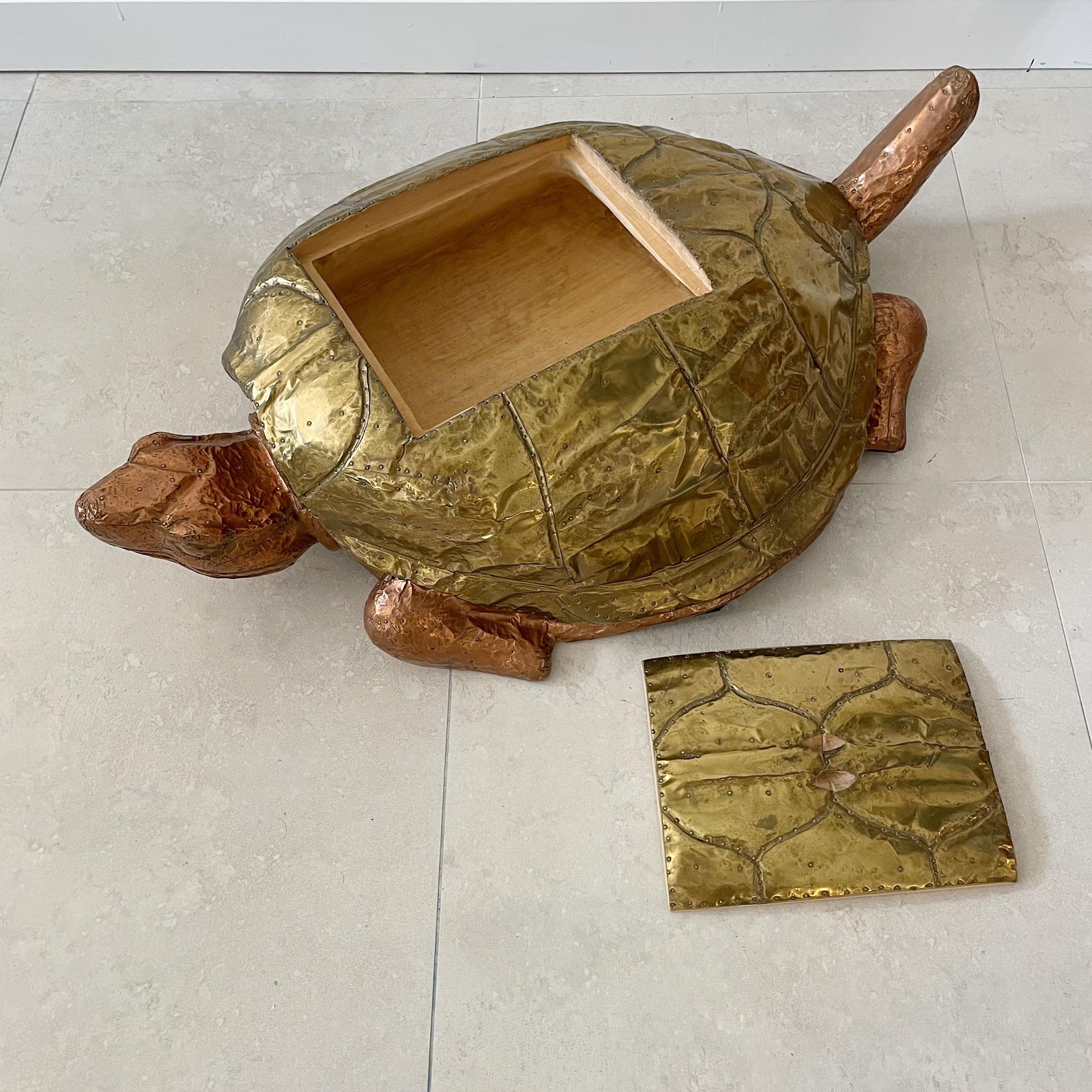 Hand-Crafted Arthur Court Copper and Brass Clad Lifesize Turtle Box