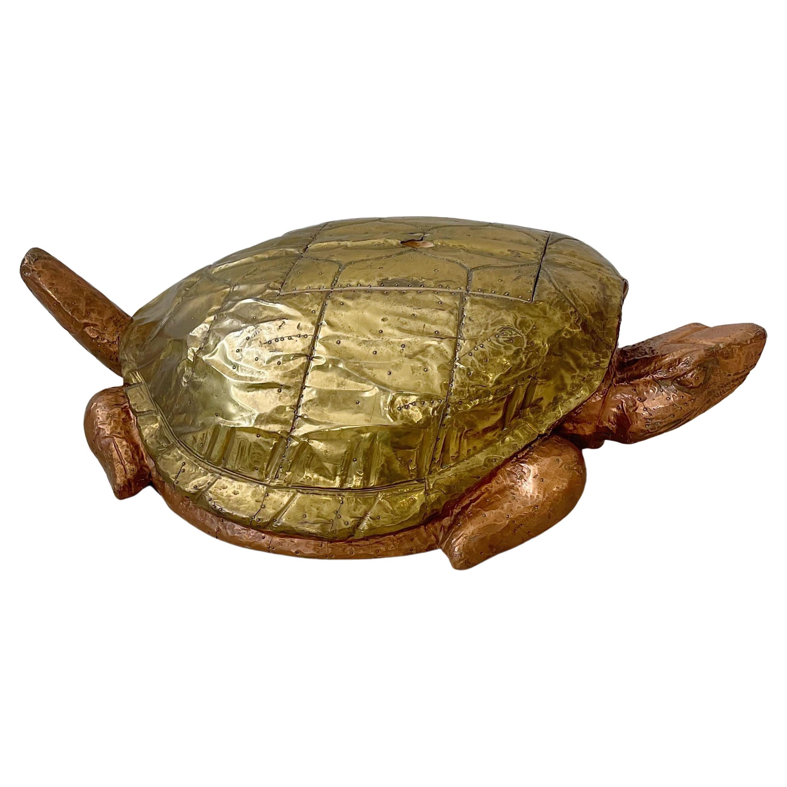 Arthur Court Copper and Brass Clad Lifesize Turtle Box