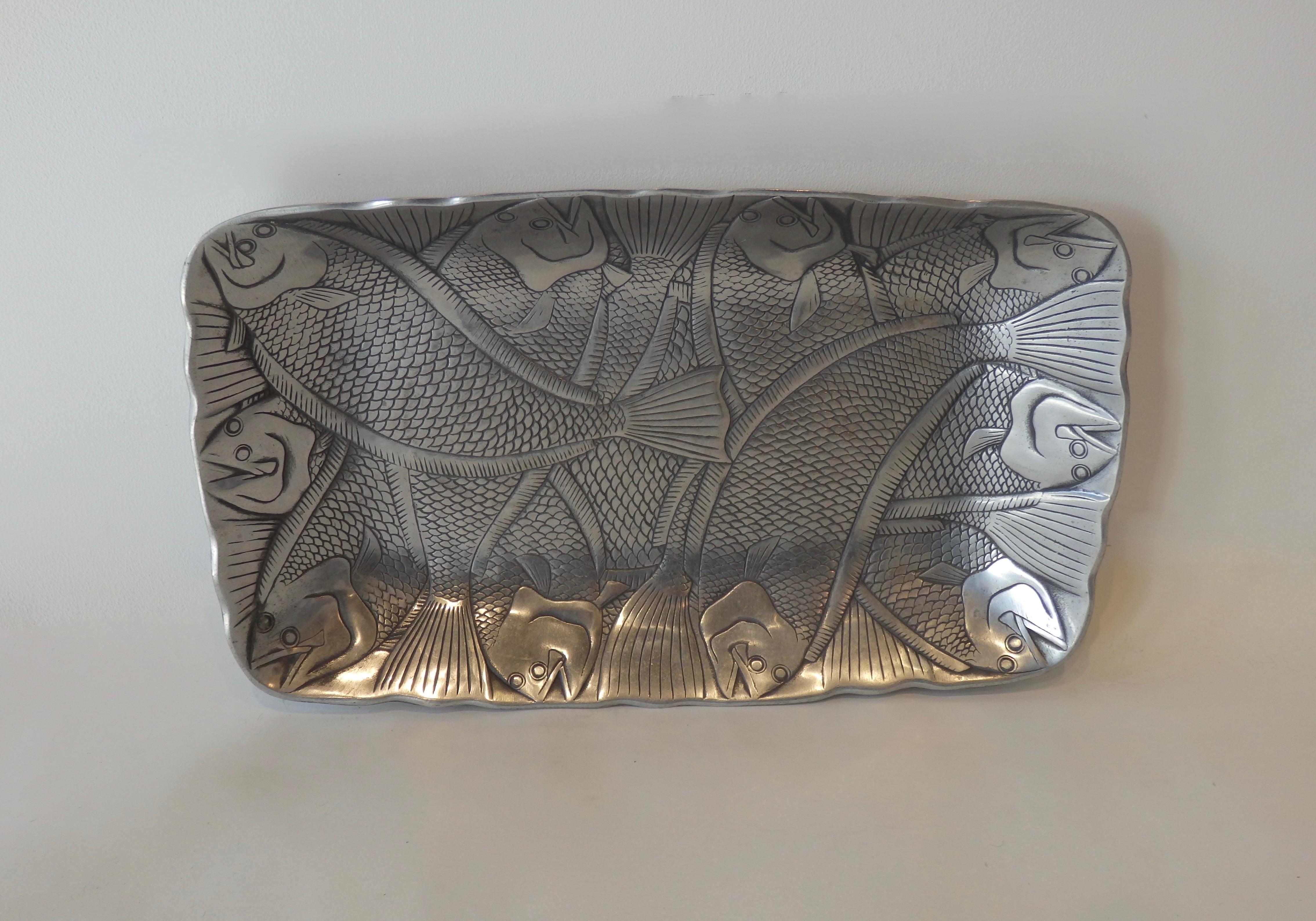Mid-Century Modern Arthur Court Designed Fish Themed Aluminum Platter