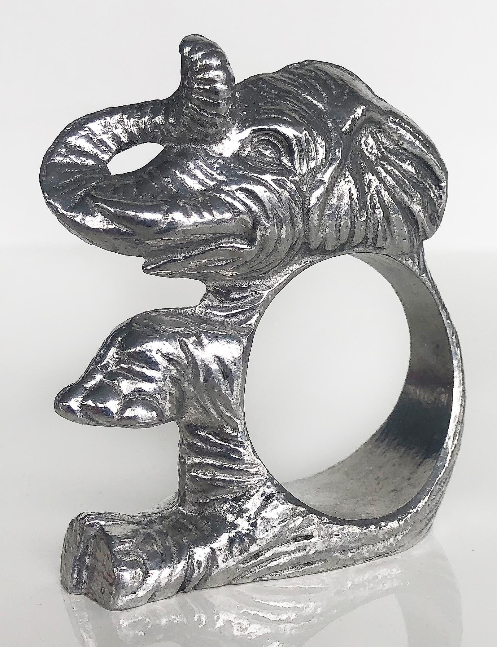 Modern Arthur Court Designs Aluminum Elephant Napkin Rings, New in Boxes, Set of '8'
