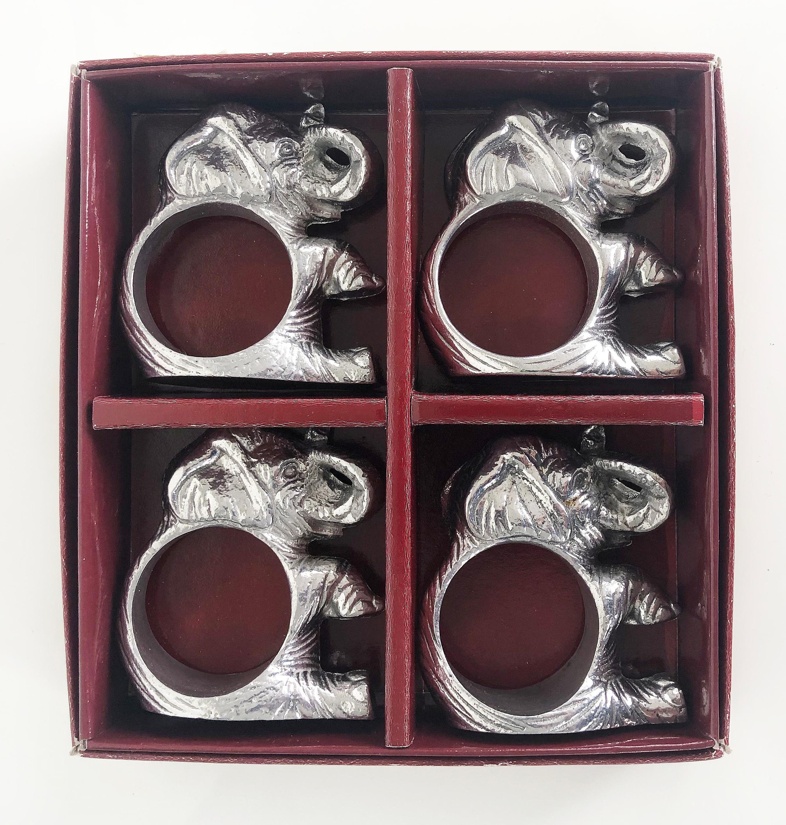 Cast Arthur Court Designs Aluminum Elephant Napkin Rings, New in Boxes, Set of '8'