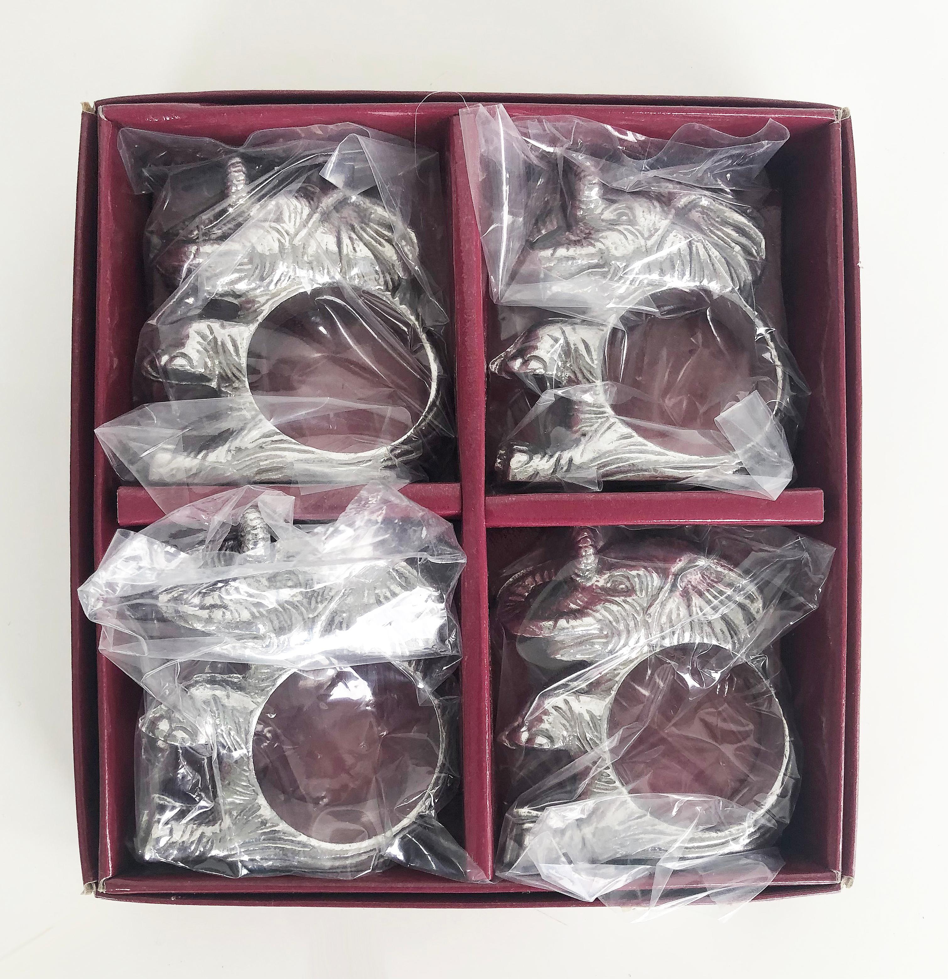 Arthur Court Designs Aluminum Elephant Napkin Rings, New in Boxes, Set of '8' In Good Condition In Miami, FL