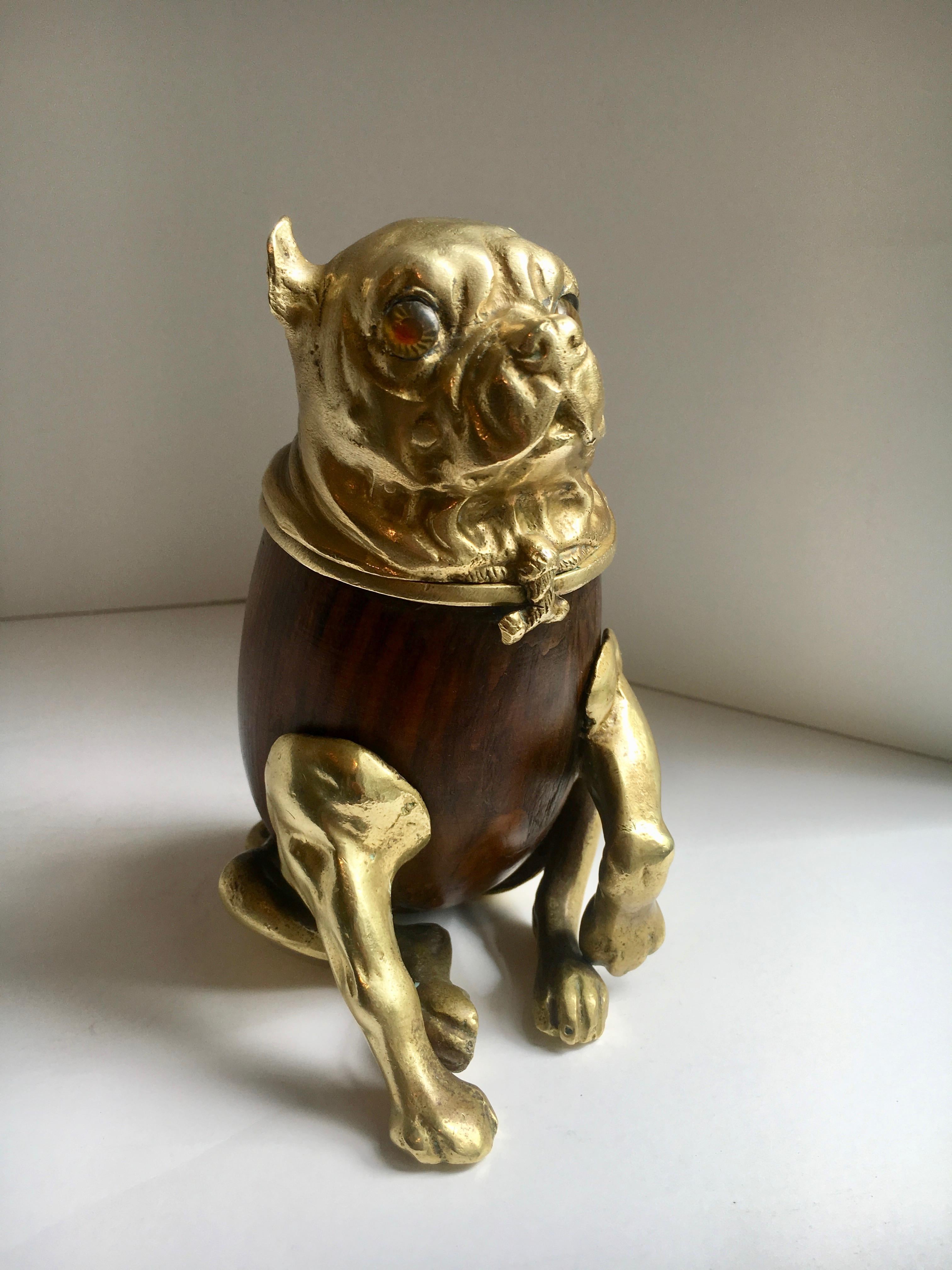 Arthur Court French bulldog box - Wooden and brass box with a head for all things private or fancy, from 420 to jewels and love notes.. or perhaps a dog biscuit or two.

A handsome addition to the desk, holding paper clips or bon-boys. or in the