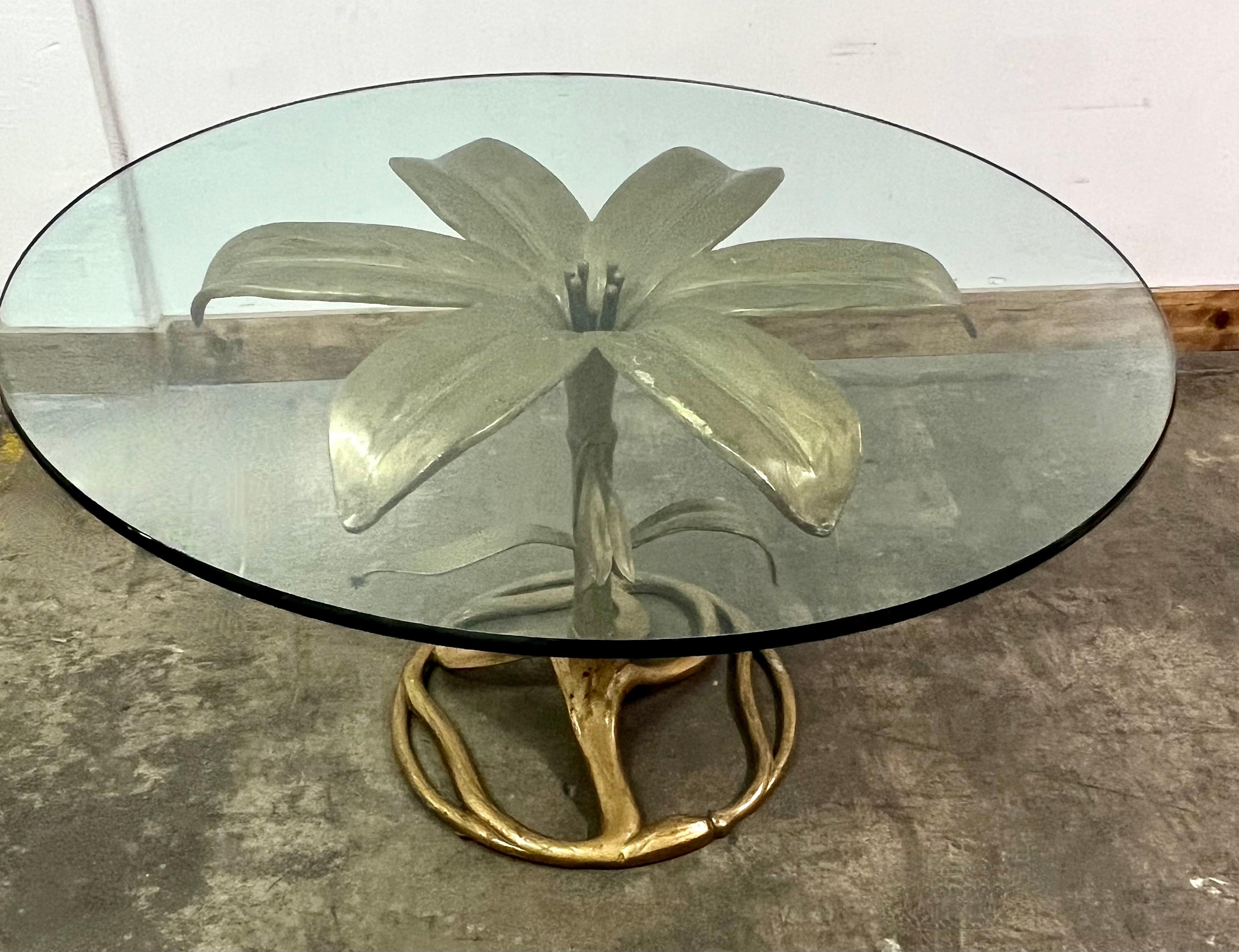 Mid-Century Modern Arthur Court Gilt Aluminum Lily Dining Table For Sale