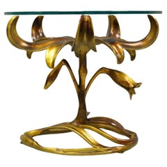 Arthur Court table d'appoint ronde à plateau en verre doré à fleurs de lys