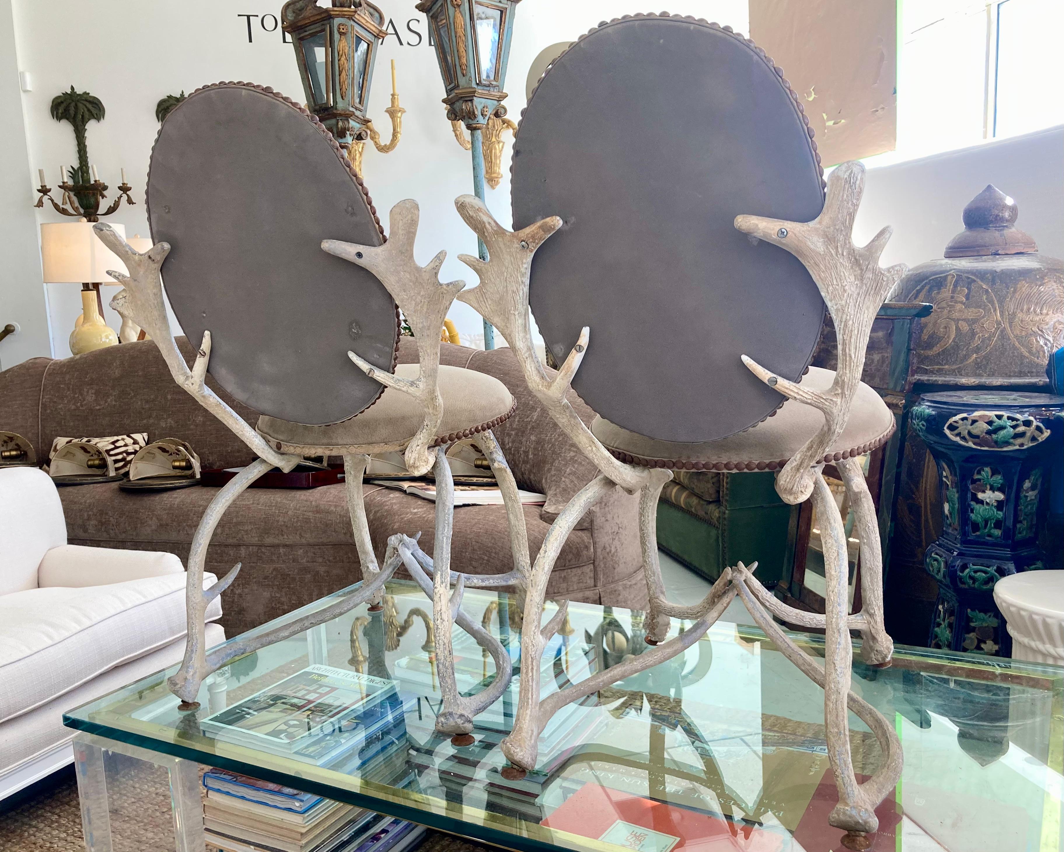 American Arthur Court Horn Chairs, a Pair For Sale