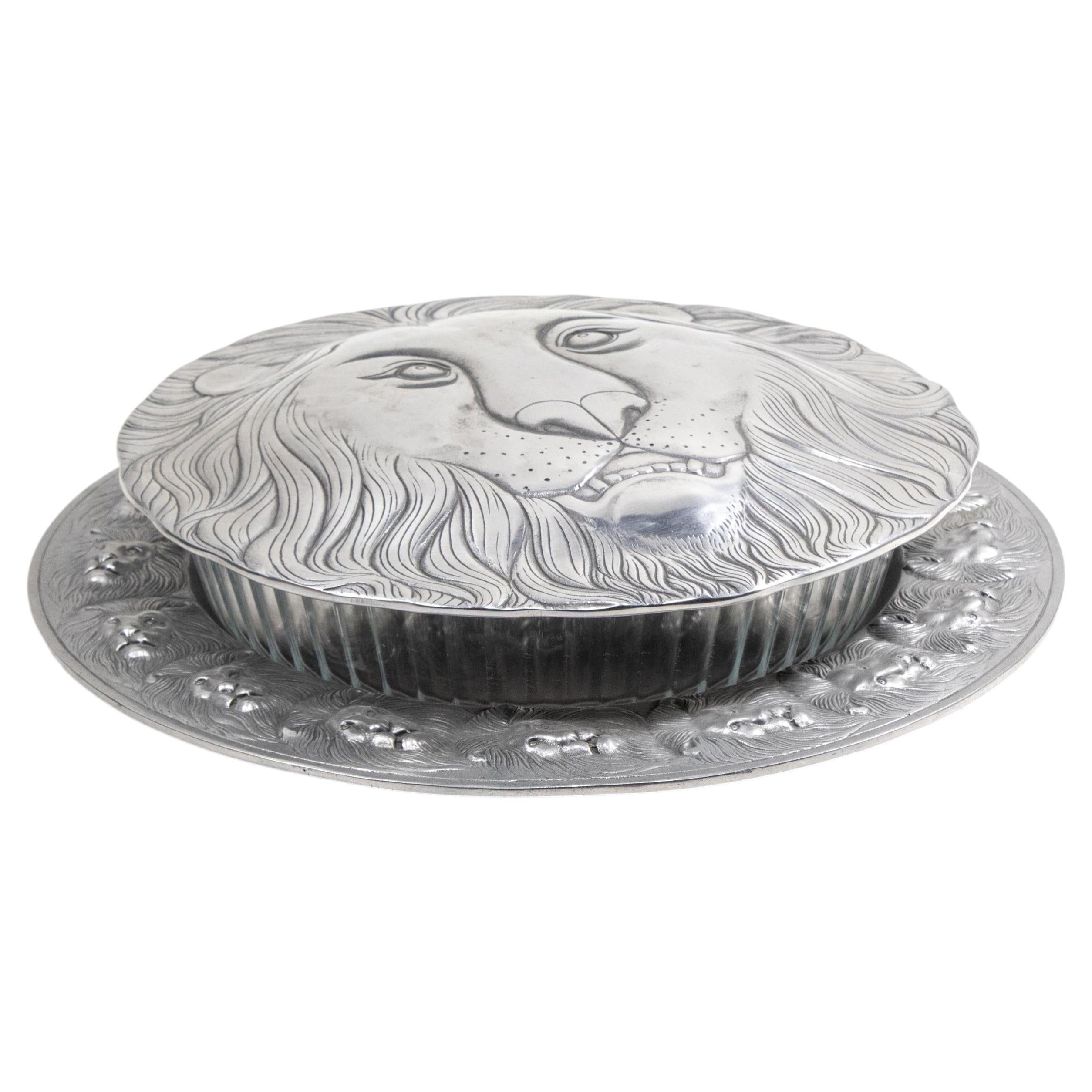 Arthur Court “Leo Lion” 3-Piece Casserole Server with Pyrex Insert, Iris Apfel For Sale