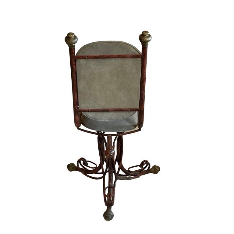 Arthur Court

Sculptural Scroll Metal Frame w/Marbled Affect

Pair of Metal Frame Chairs with Suede Upholstery

The Metal varies from Deep Pink to Dark Red

Bronze Hardware Feet & Ends

 Measures: Height: 44