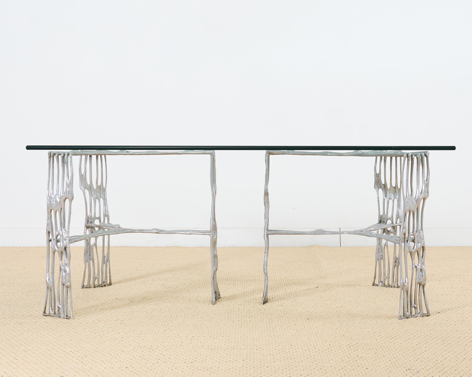 Mid-Century Modern Arthur Court Saguaro Aluminum Double Pedestal Dining Table For Sale