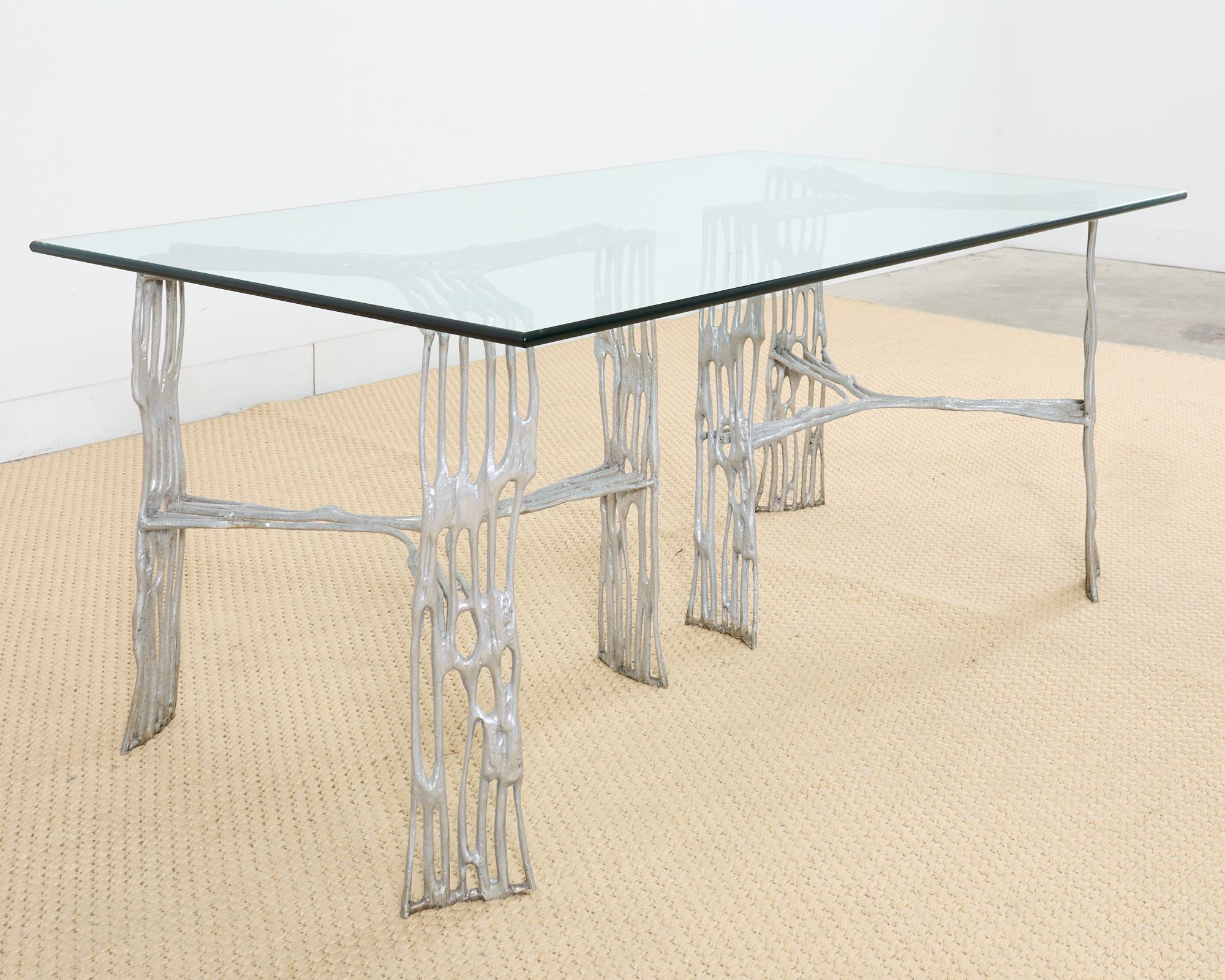 North American Arthur Court Saguaro Aluminum Double Pedestal Dining Table For Sale