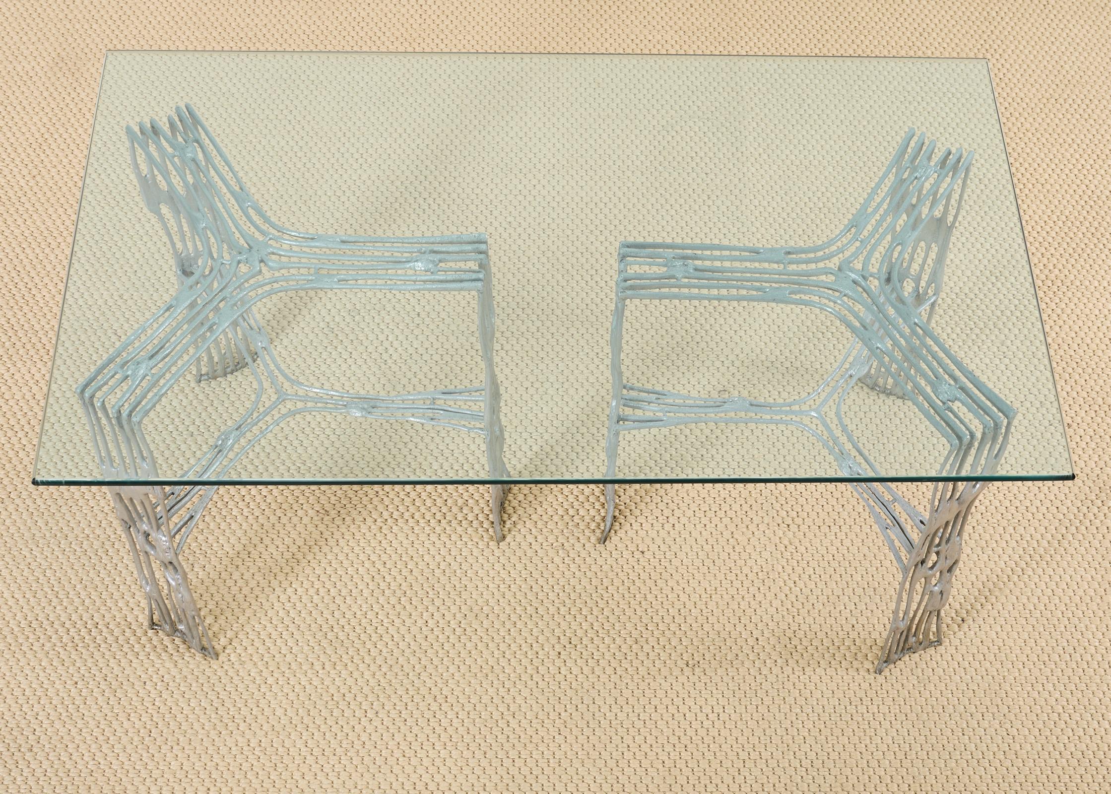 Cast Arthur Court Saguaro Aluminum Double Pedestal Dining Table For Sale