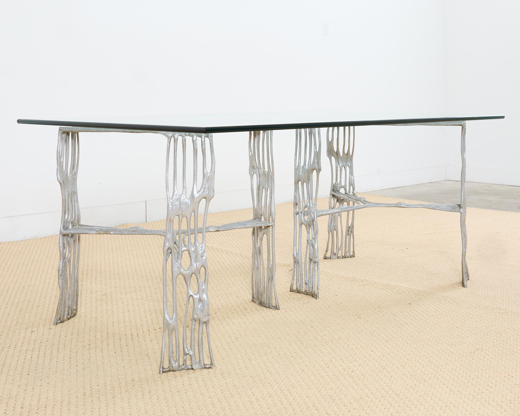 Arthur Court Saguaro Aluminum Double Pedestal Dining Table In Good Condition For Sale In Rio Vista, CA
