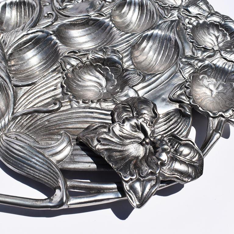 American Arthur Court Silver Aluminum Deviled Egg Platter with Orchid Flowers