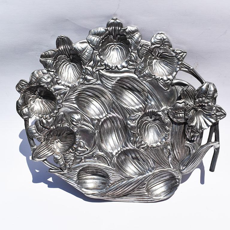 Arthur Court Silver Aluminum Deviled Egg Platter with Orchid Flowers In Good Condition In Oklahoma City, OK