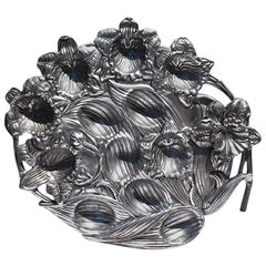 Vintage Arthur Court Silver Aluminum Deviled Egg Platter with Orchid Flowers