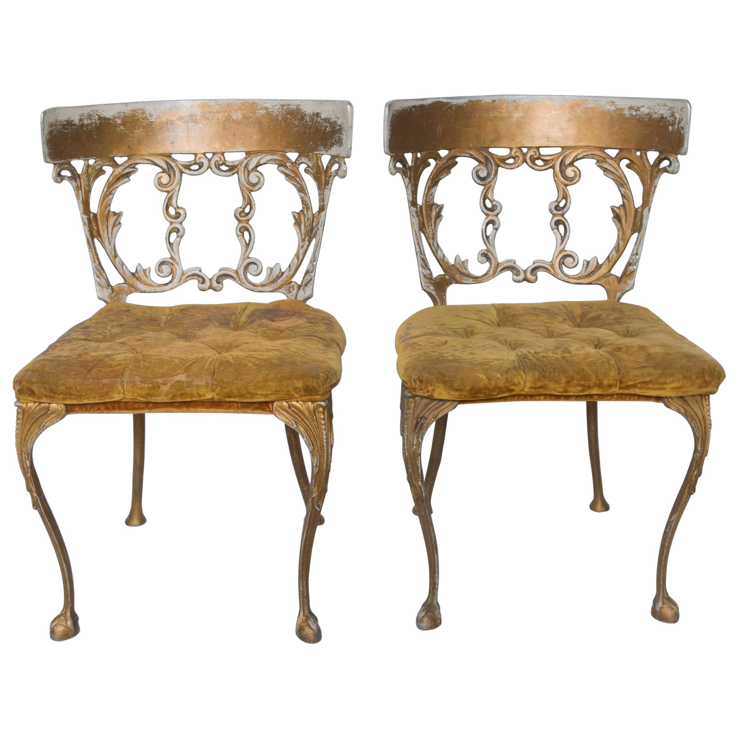 1970s Vintage Style Arthur Court Neoclassical Pair of Gold Velvet Chairs 