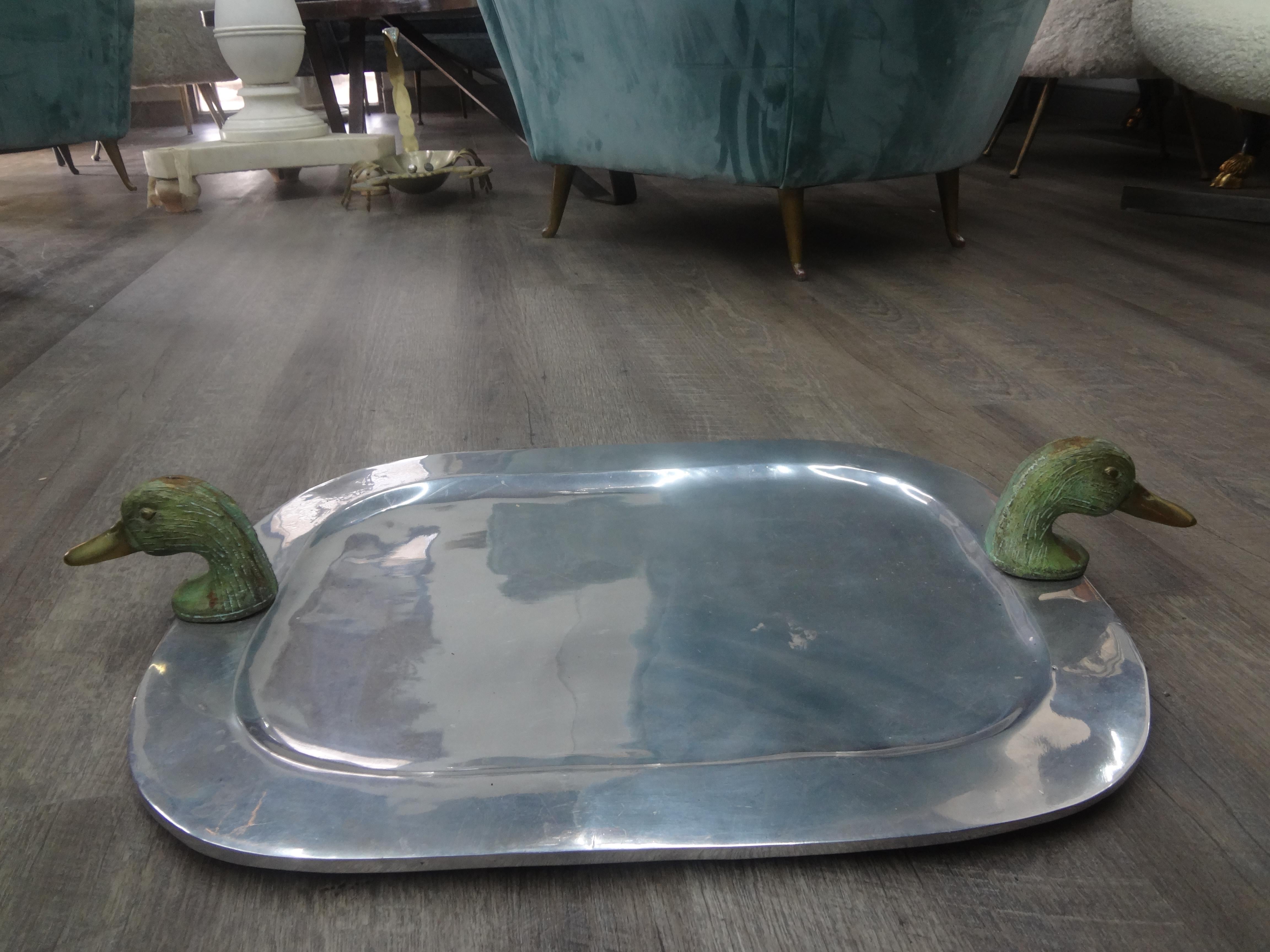 Arthur Court Style Pewter Tray With Brass Duck Head Handles 1