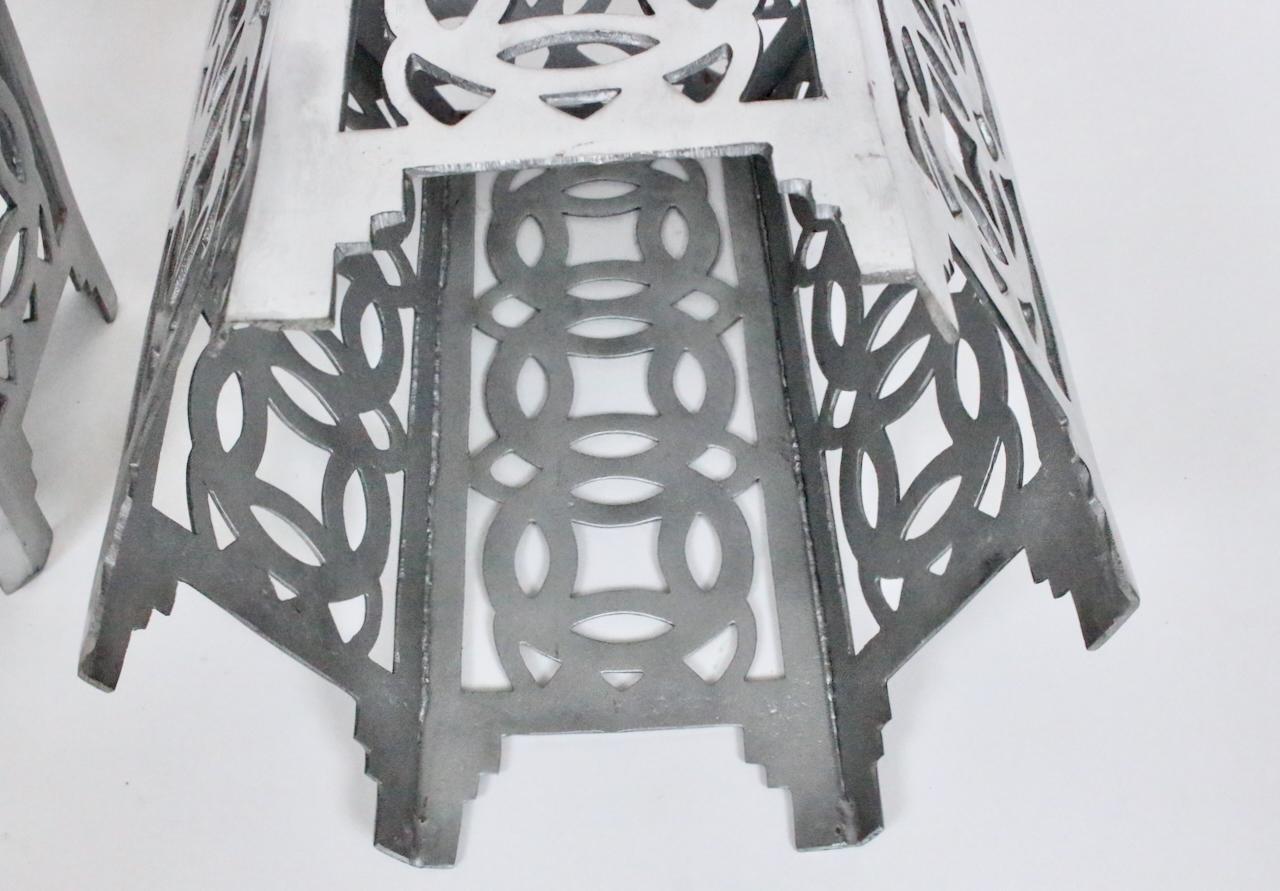 Arthur Court Style Polished Aluminum Chinese Coin Hexagon Occasional Table For Sale 2