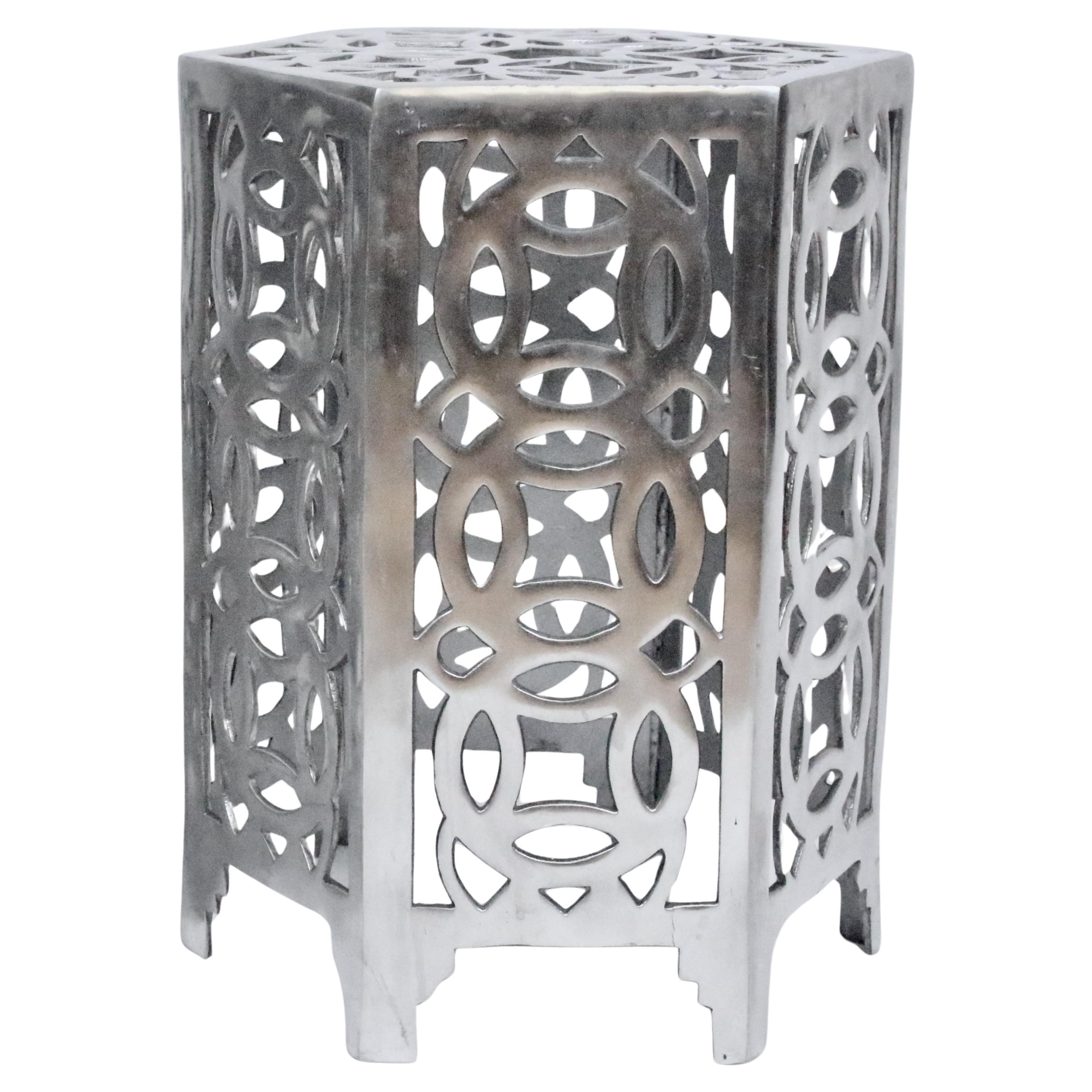 Arthur Court Style Polished Aluminum Chinese Coin Hexagon Occasional Table