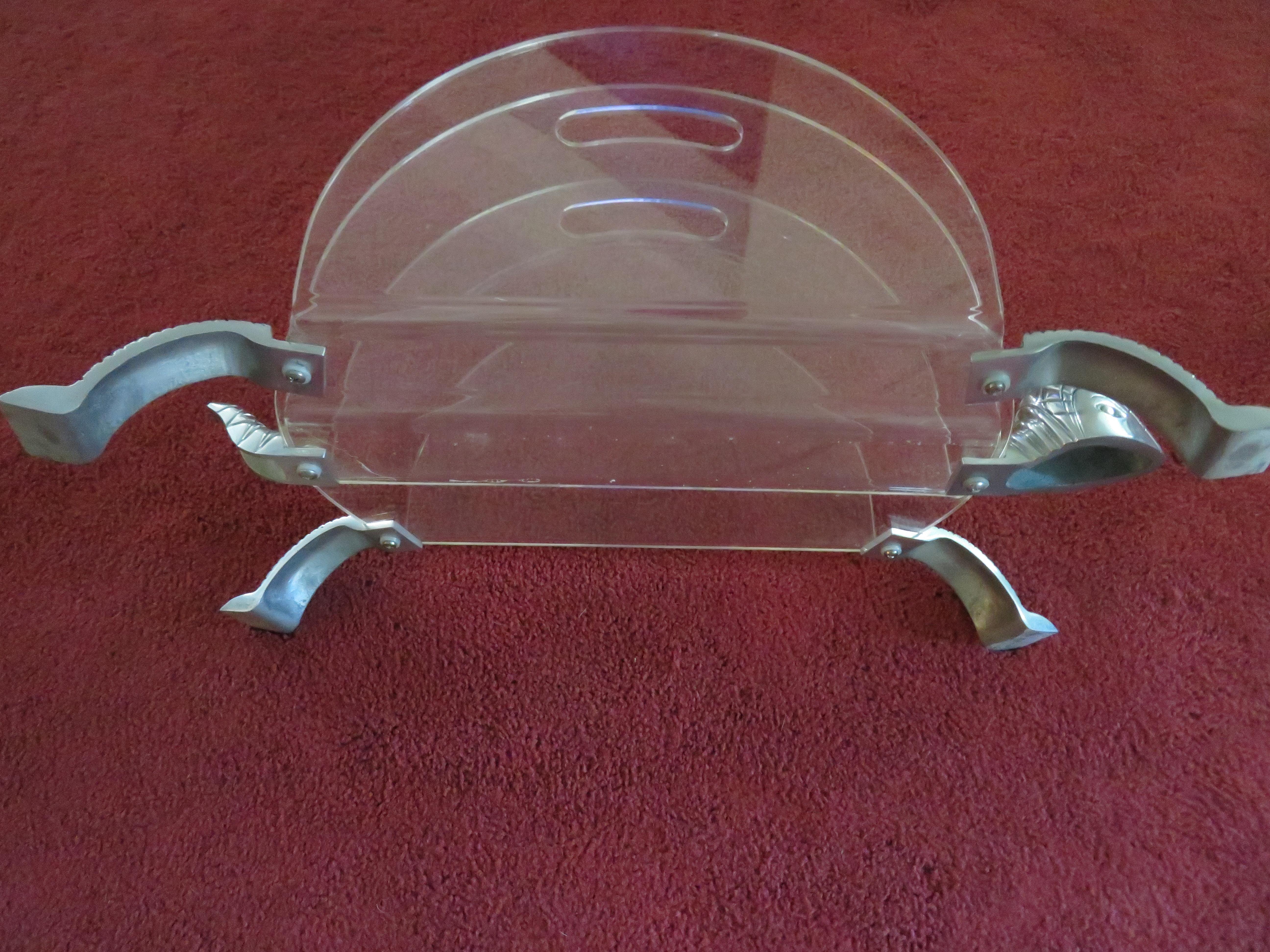 American Arthur Court Turtle Aluminium and Lucite Magazine Rack Regency Modern For Sale