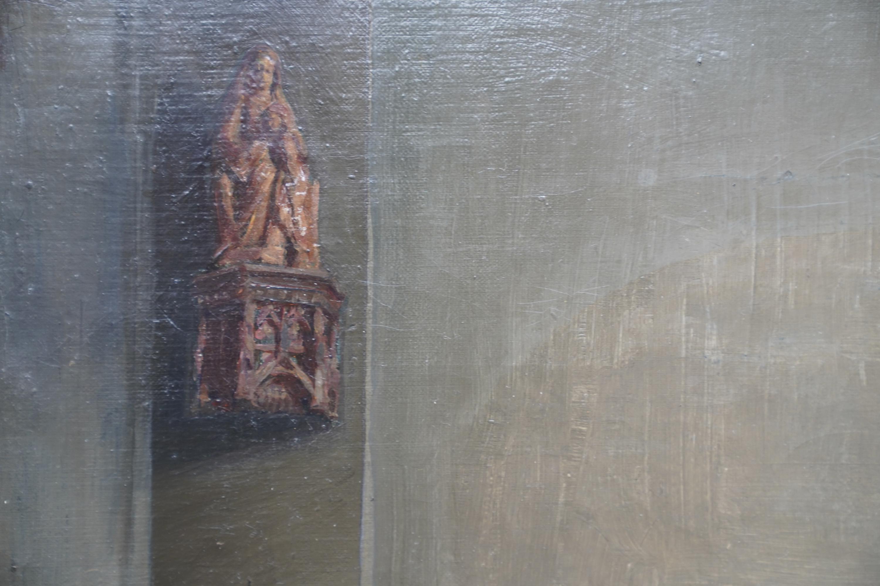Deux mondes - peinture à l'huile figurative d'intérieur édouardienne britannique en vente 3