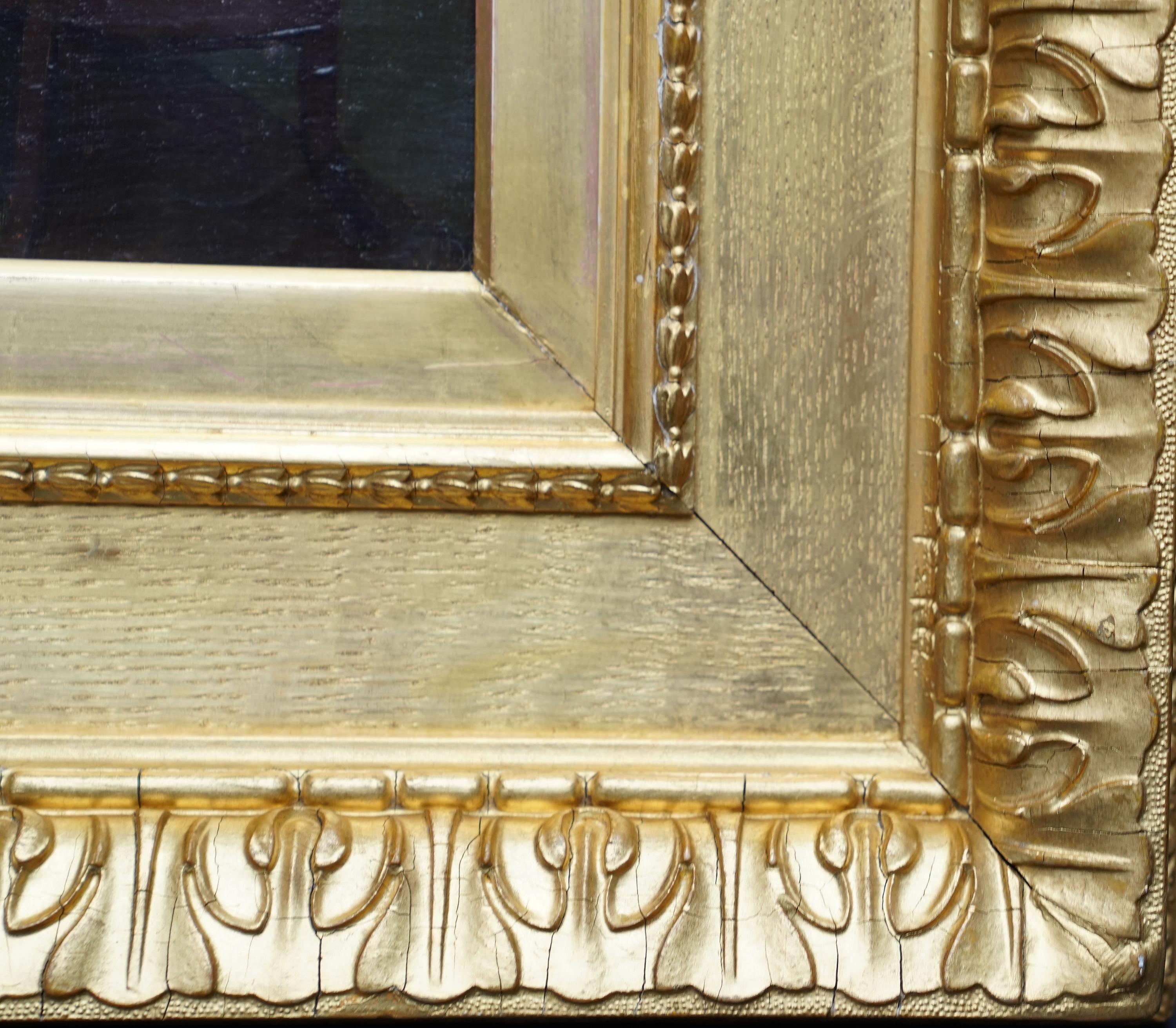 Deux mondes - peinture à l'huile figurative d'intérieur édouardienne britannique en vente 4