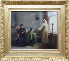 Two Worlds - British Edwardian figurative interior oil painting religious art