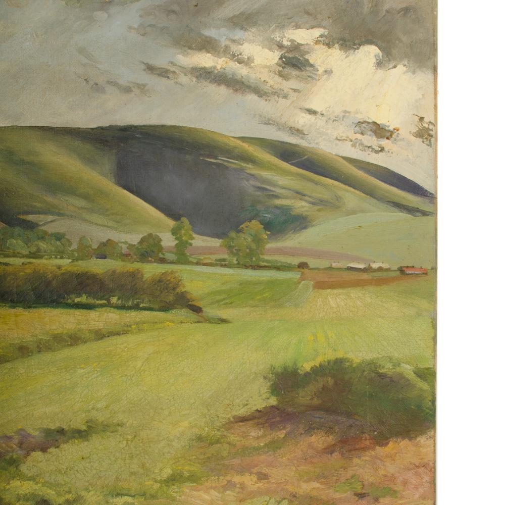 20ième siècle Arthur Crossingham Sprules (britannique, 1915 -1918), « Green Fields », huile sur toile en vente