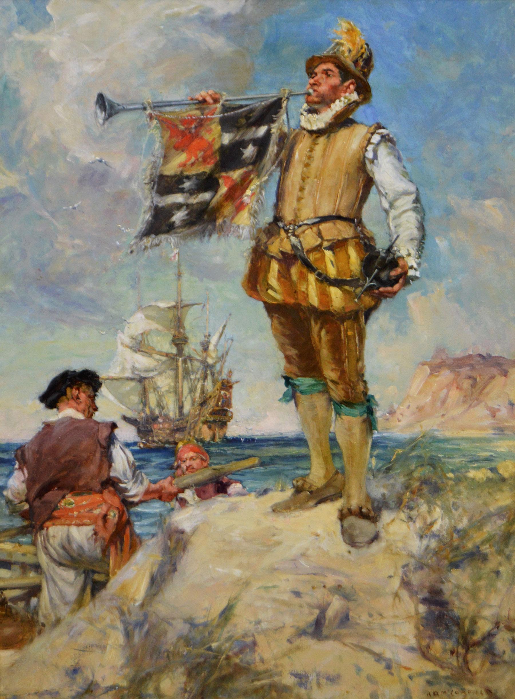 Historisches Genre-Ölgemälde eines königlichen Boten  – Painting von Arthur David McCormick