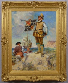 Historical genre oil painting of a royal messenger
