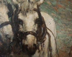 Impressionist style painting of Draft Horses, titled "The Ploughing Team"