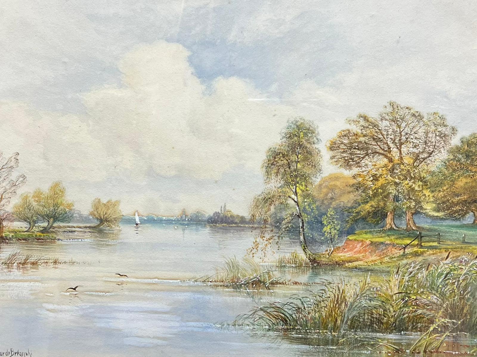 A Sunny Day On The Thames River Landscape, Antique British Painting