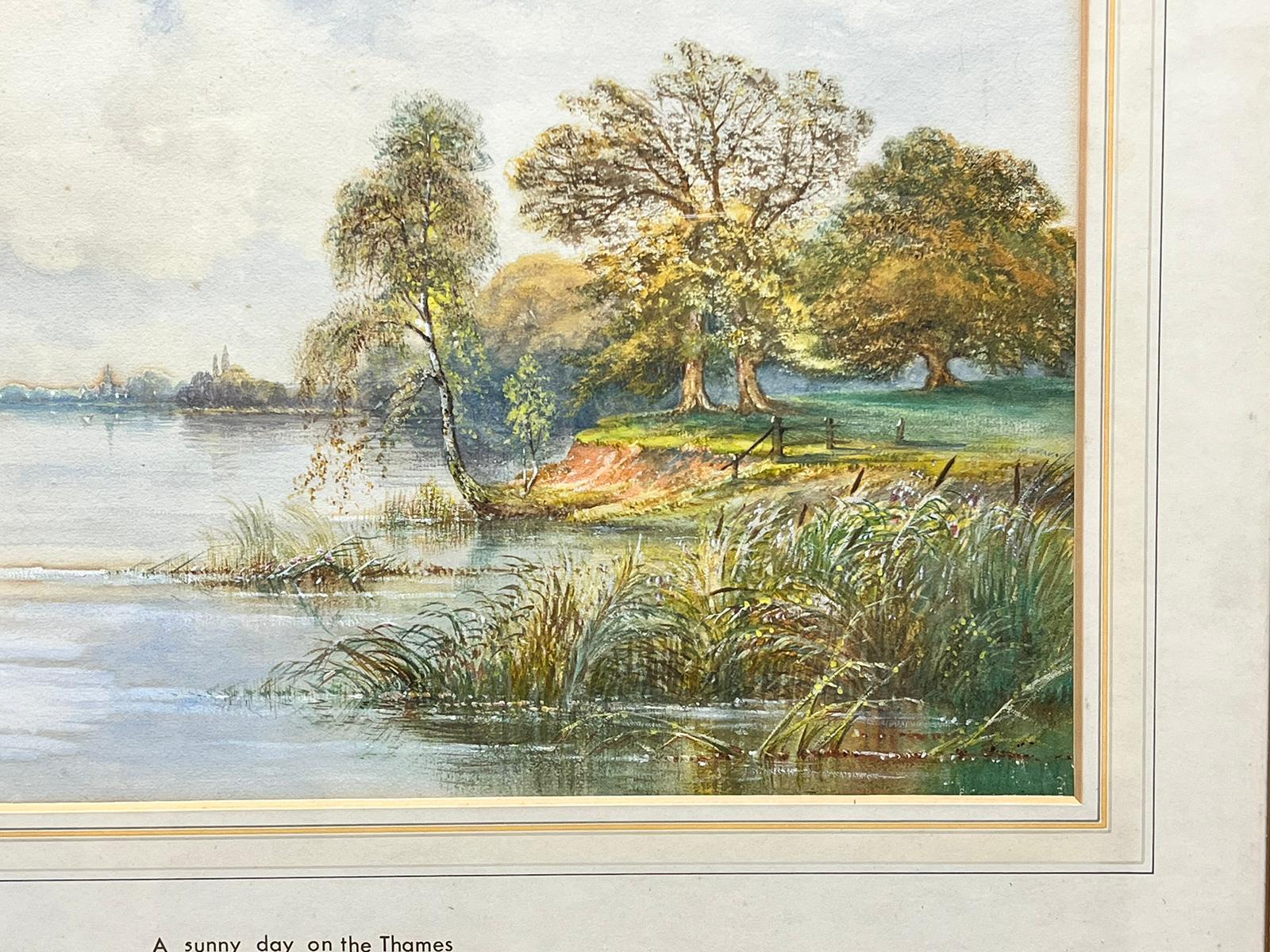 A Sunny Day On The Thames River Landscape, Antique British Painting For Sale 1