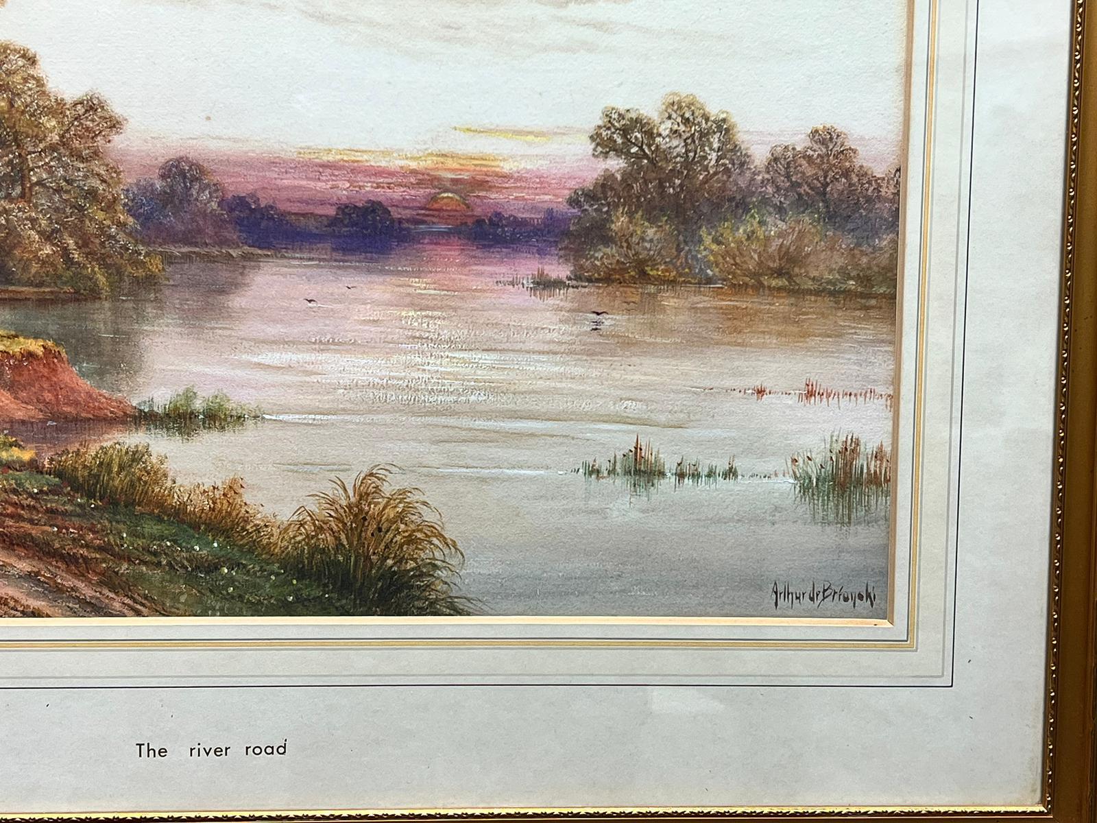La pista junto al río pesquero Paisaje al atardecer Fine Antique British - Painting Victoriano de Arthur de Breanski