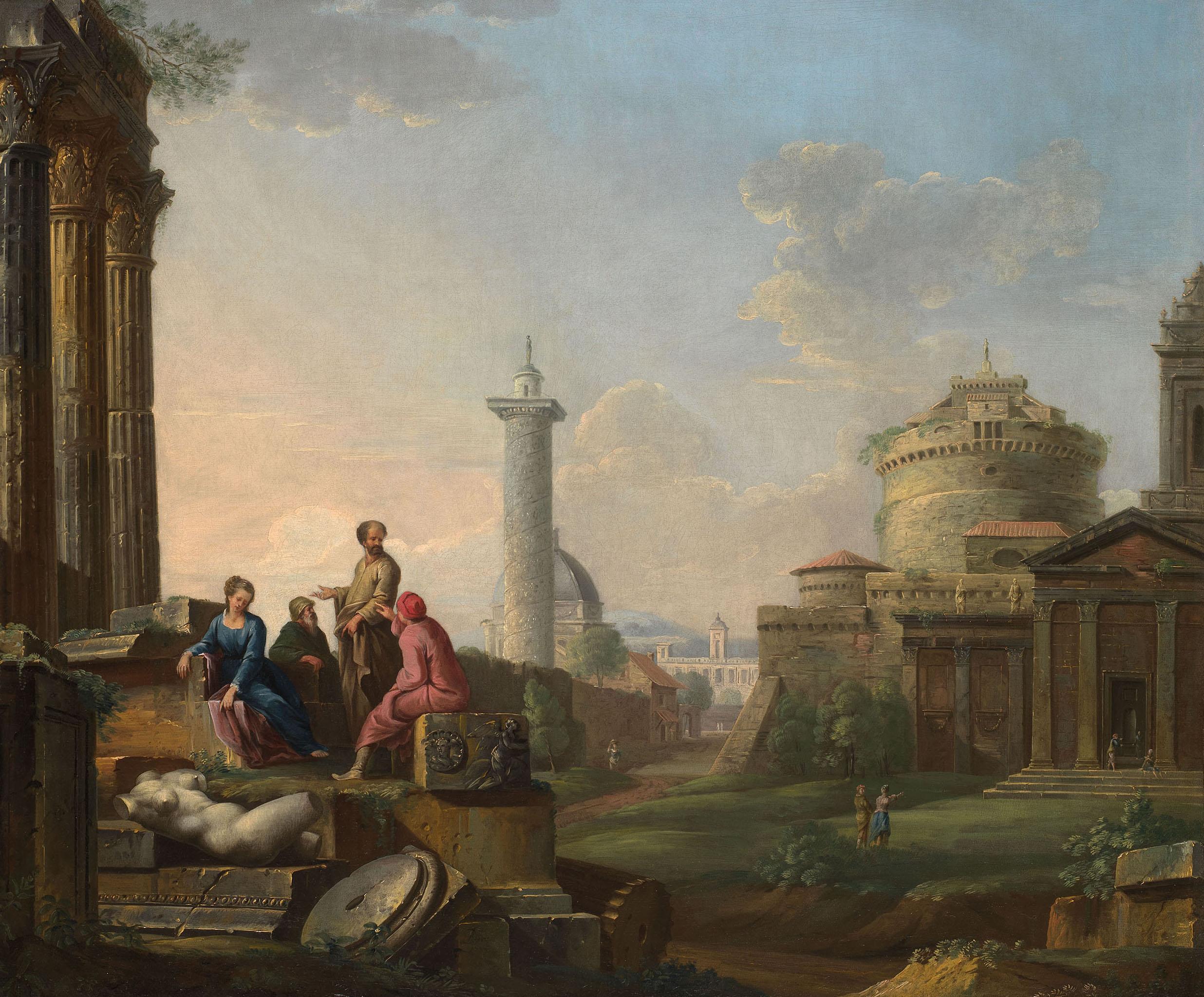 18th century oil capriccio of Rome - Painting by Arthur Devis