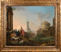 Antique 18th century oil capriccio of Rome