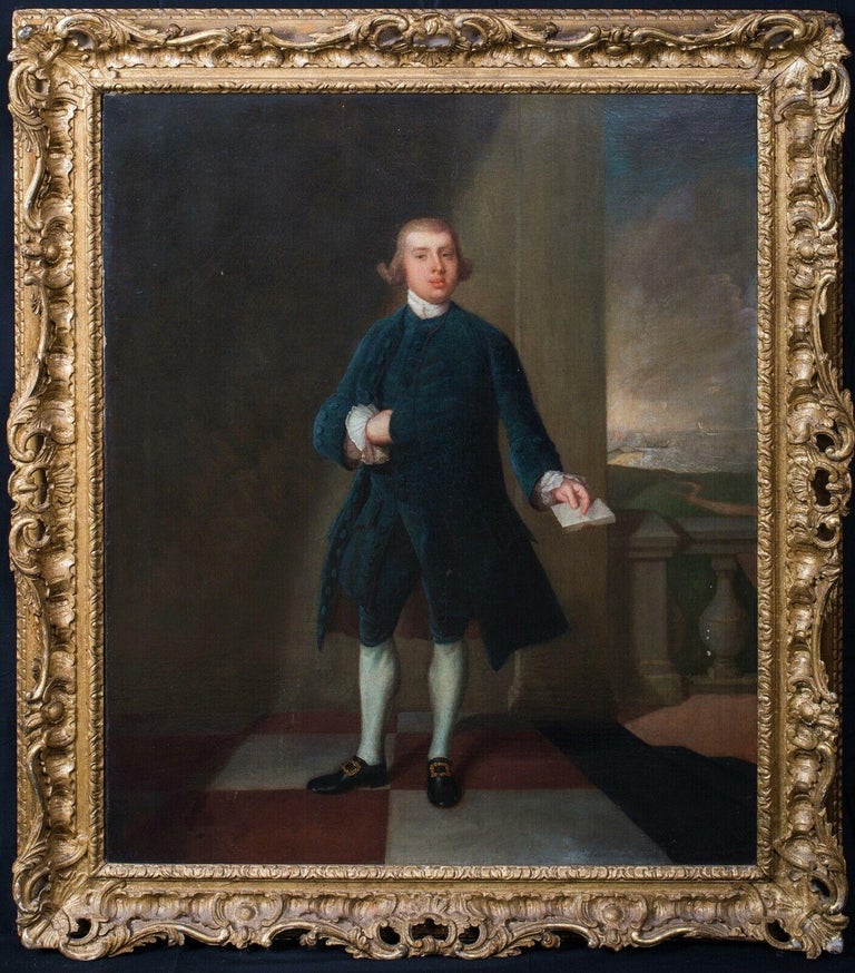 Arthur Devis Portrait Painting - English Portrait Of A Gentleman & Holding A Letter, 18th Century 