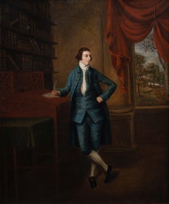Portrait of a gentleman, standing full length, wearing a blue jacket, waistcoat