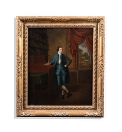 Portrait of a gentleman, standing full length, wearing a blue jacket, waistcoat