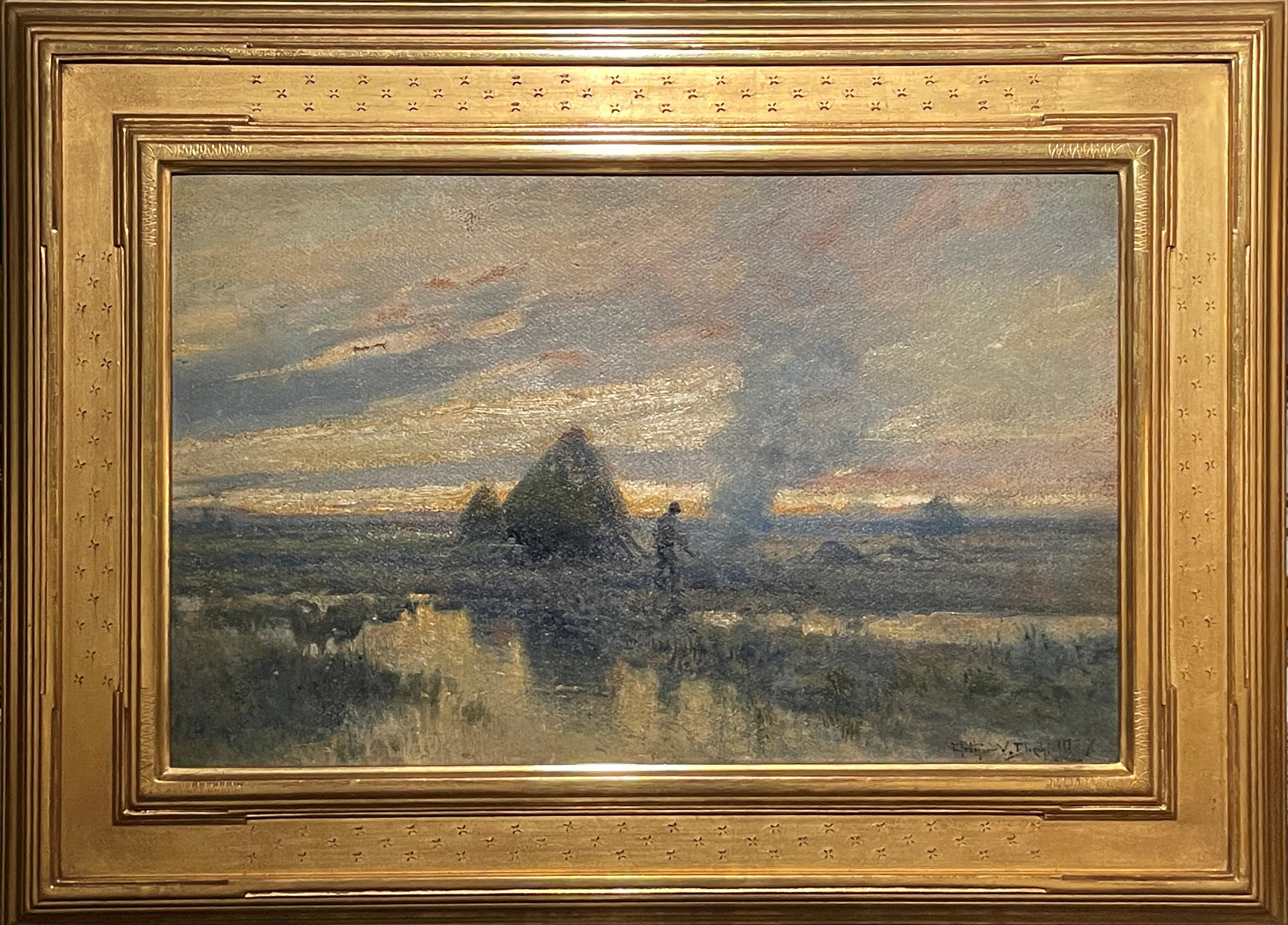 „Haystacks on the Marsh“, Arthur Diehl, Sonnenuntergang-Landschaft des amerikanischen Impressionismus im Angebot 1