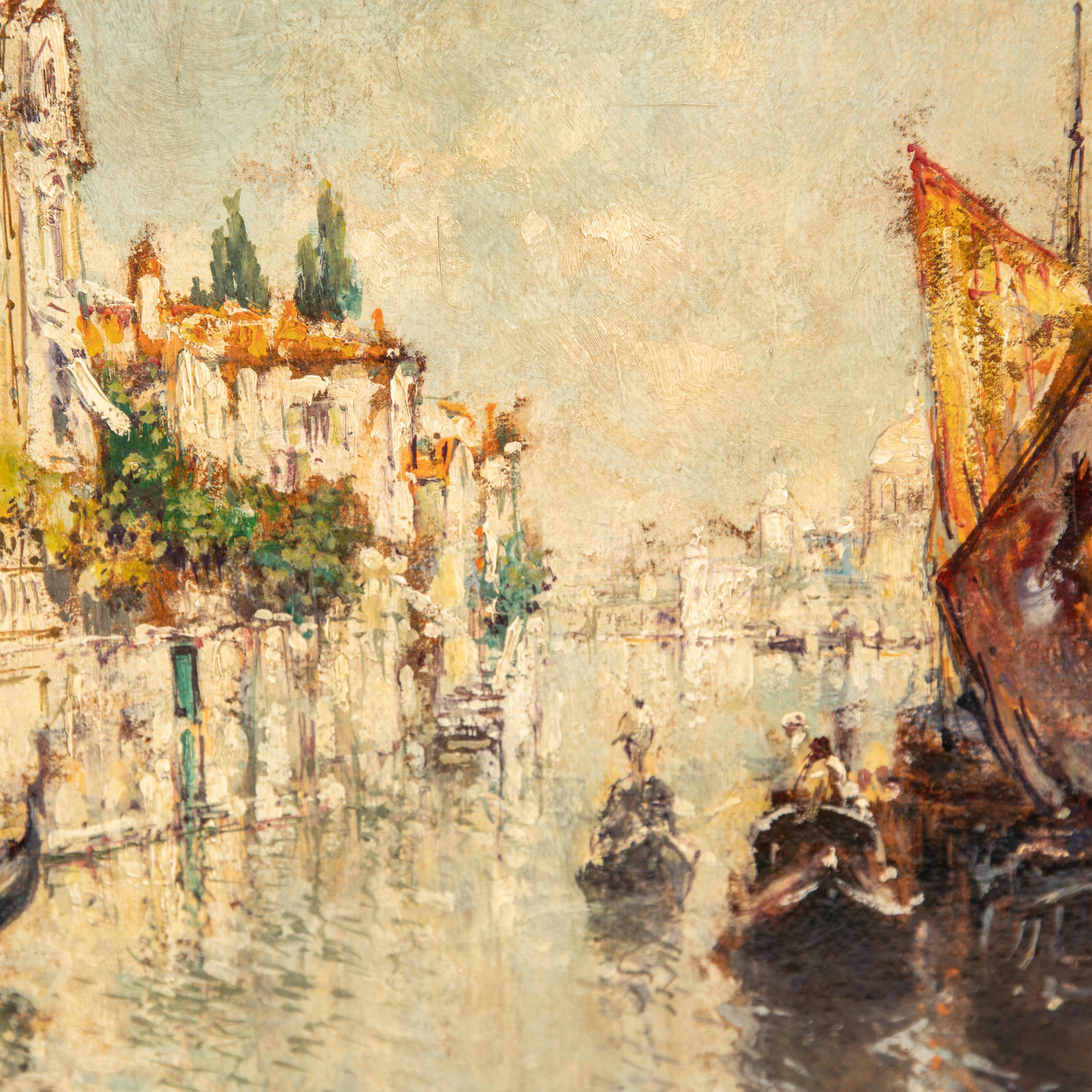 Arthur Diehl Signed Oil Painting of Venetian Canal Scene, 1921 In Good Condition In Hudson, NY