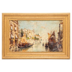 Arthur Diehl Signed Oil Painting of Venetian Canal Scene, 1921