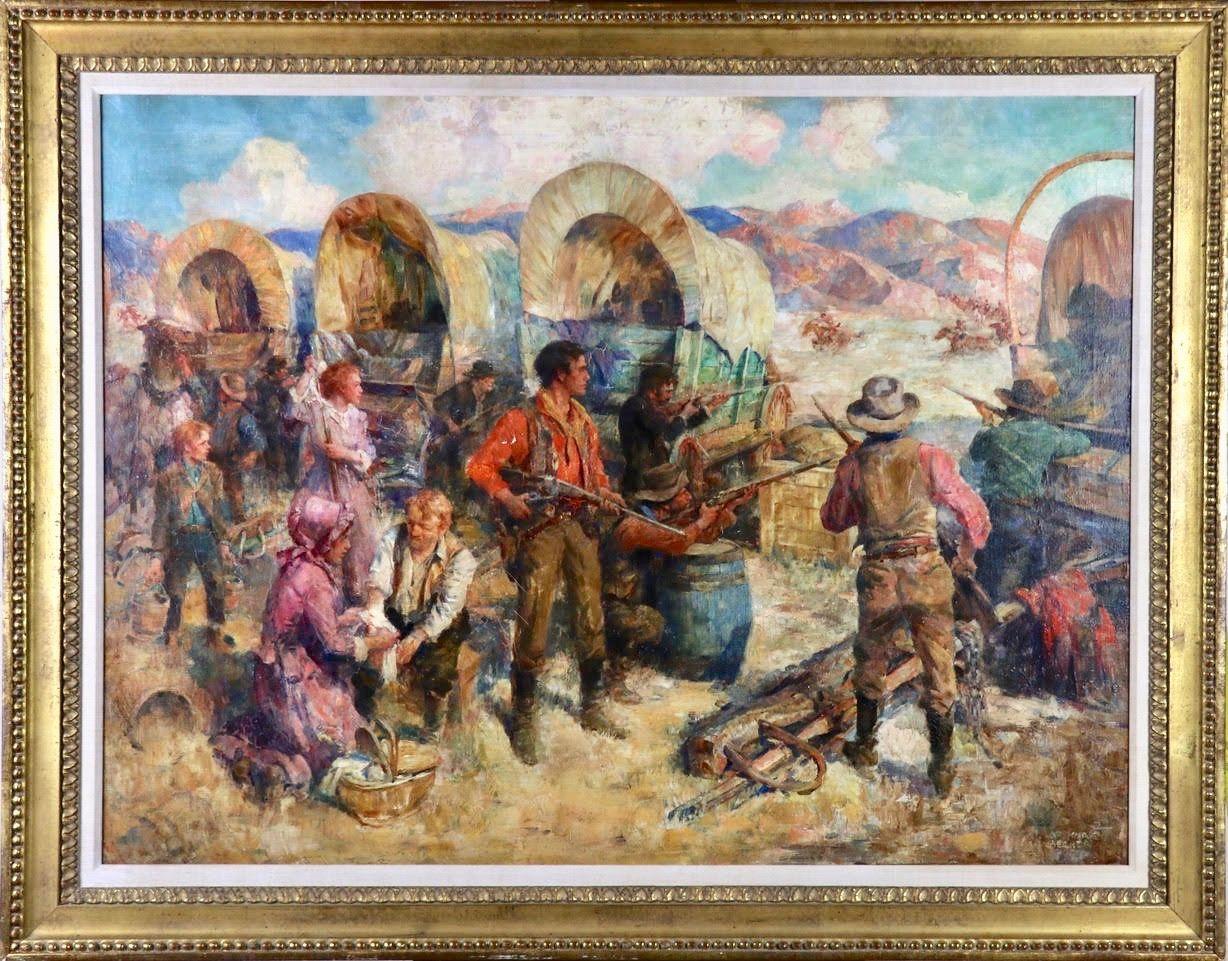 Descending the Wagon Train - Painting by Arthur E. Becher