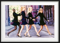 Alek Wek for Vogue - four models in black powersuits, fine art photography, 1997